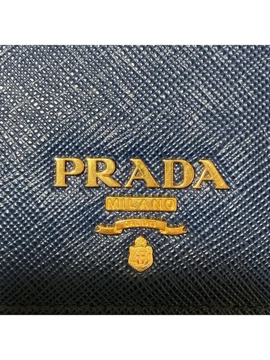 Prada Saffiano Multic Leather Compact Wallet Blue - Picture 6 of 9
